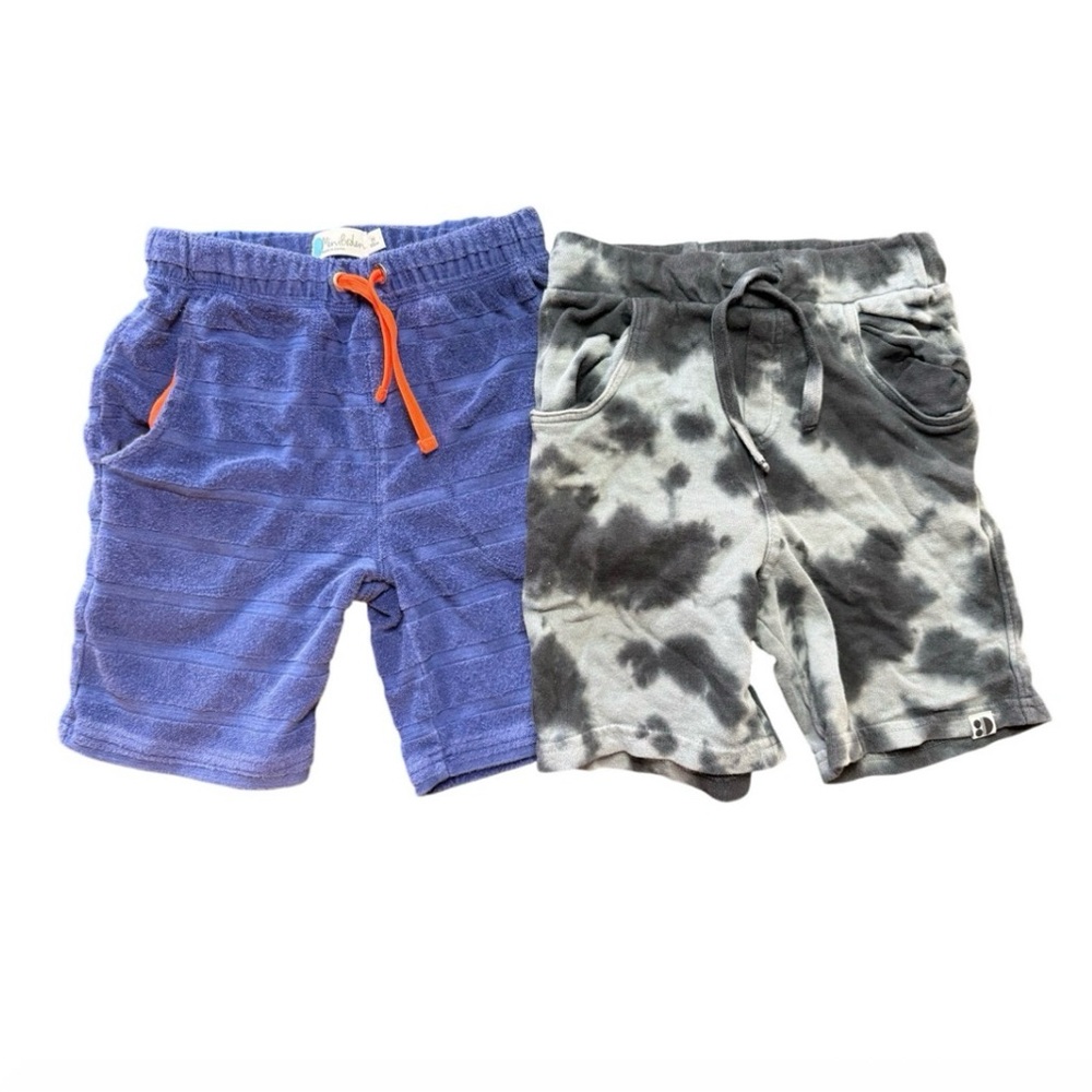 Mini Boden Royal Blue Toweling Shorts and Black Tie-Dye Shorts Set Both Size 7